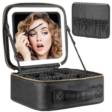 Bolsa de Maquillaje Portátil con Espejo y Luz LED
